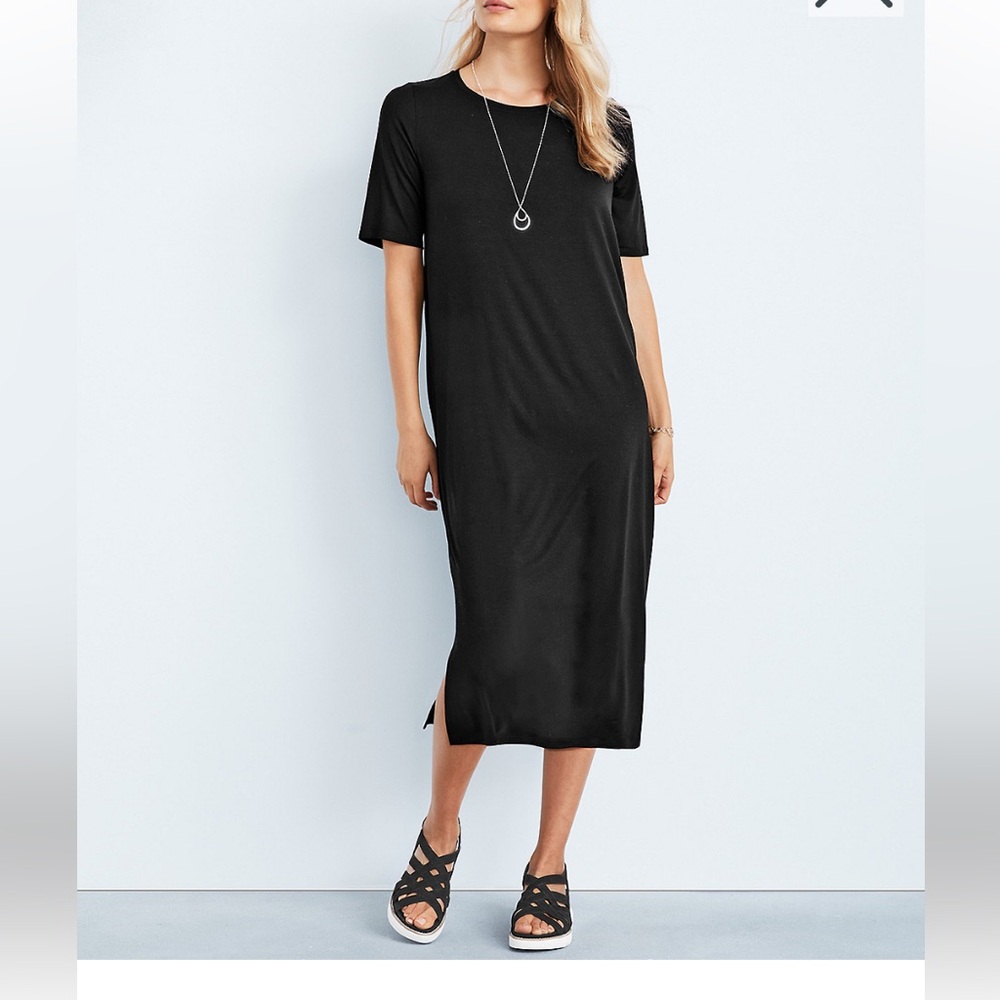 Eileen Fisher Round neck tencel T-shirt Dress Black Size Medium NWT